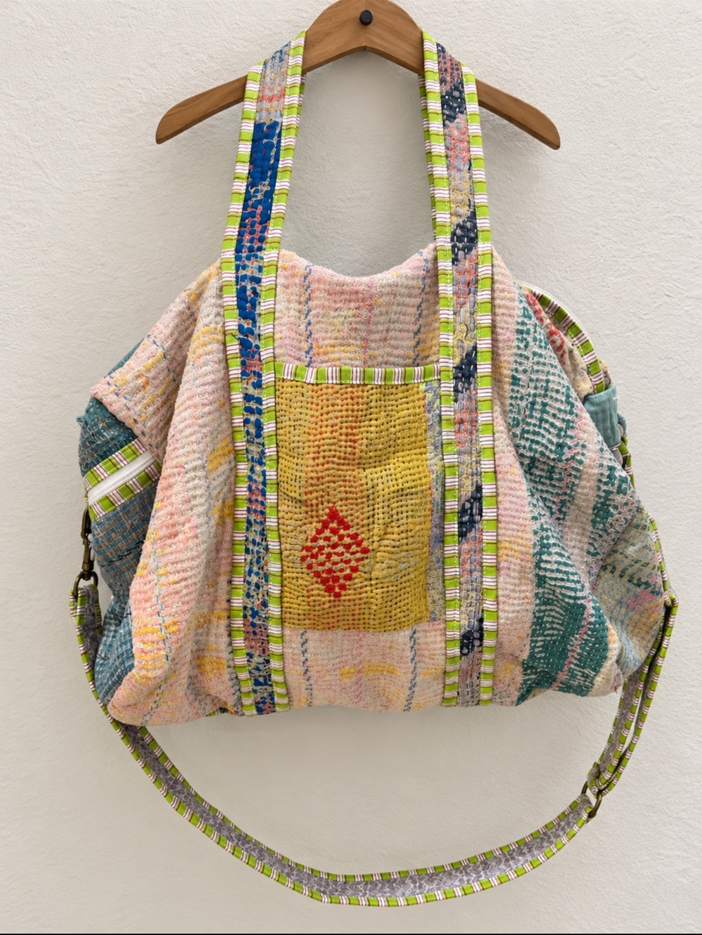 POL Multicolor Patchwork Tote — Pink, Yellow, Green, Blue